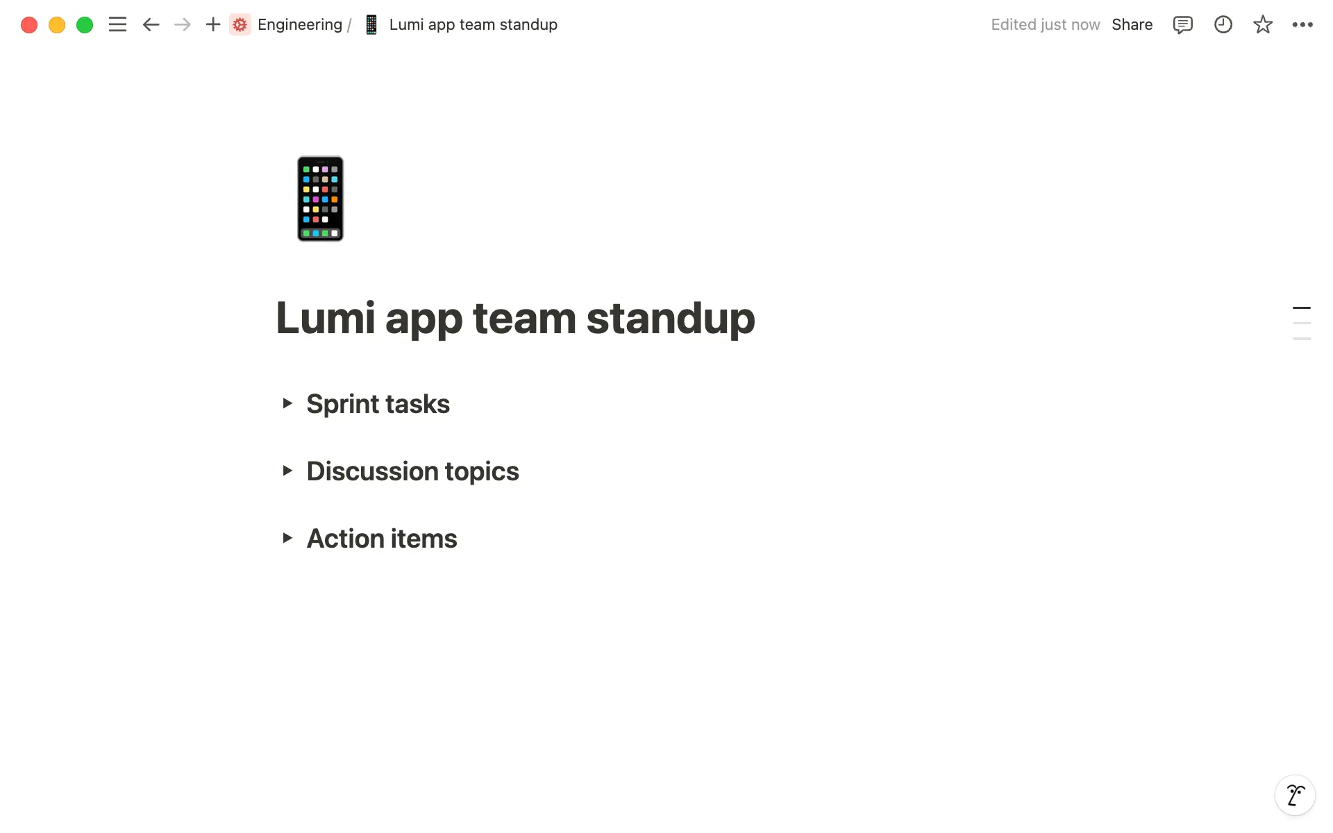 팀의 니즈에 맞는 블록을 추가하여 회의록 페이지를 사용자 지정하세요.