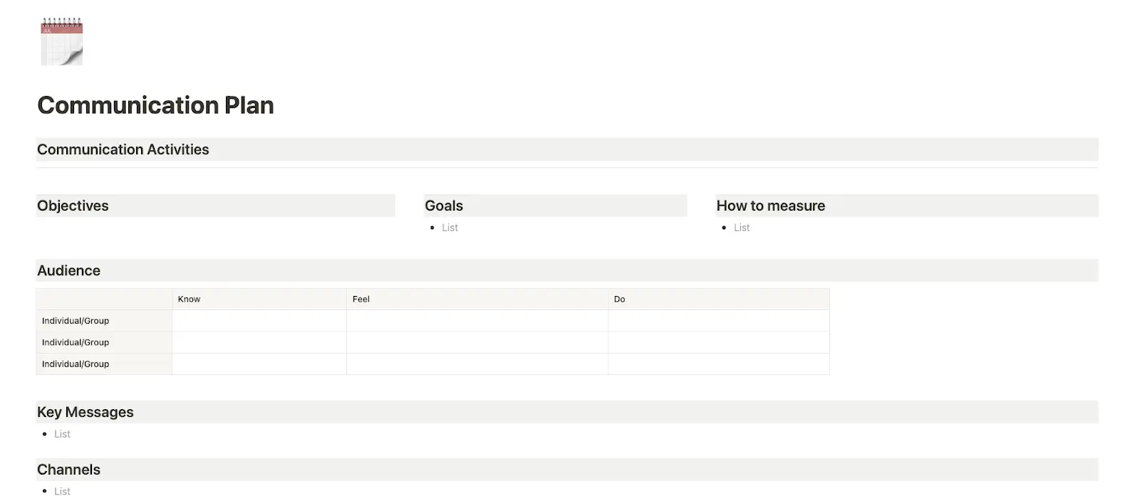 Communication plan template