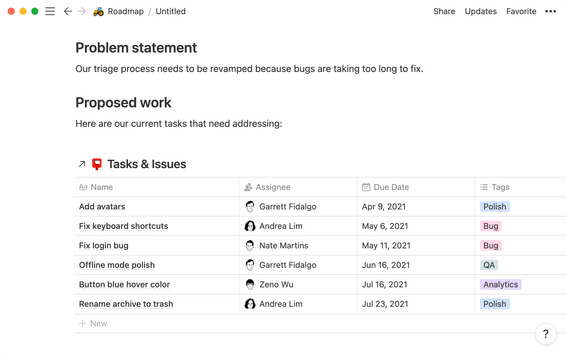 Including a linked database in your template helps bring context to the project.