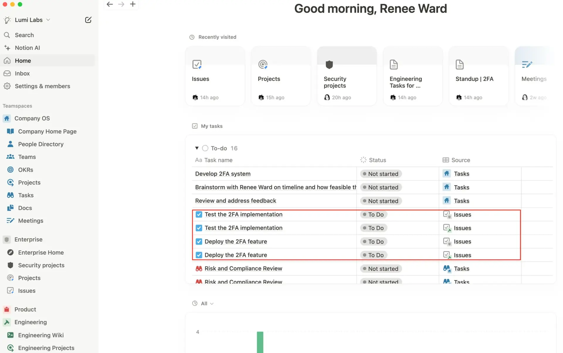 나에게 할당된 Jira 동기화 이슈를 Notion 홈페이지의 내 작업에서 찾습니다.