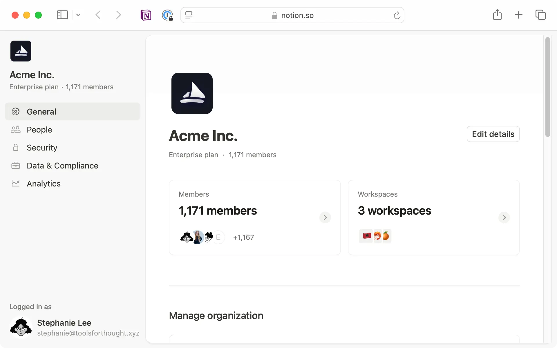 Organization level controls let you manage all your members, guests, and security settings in one place across multiple workspaces.