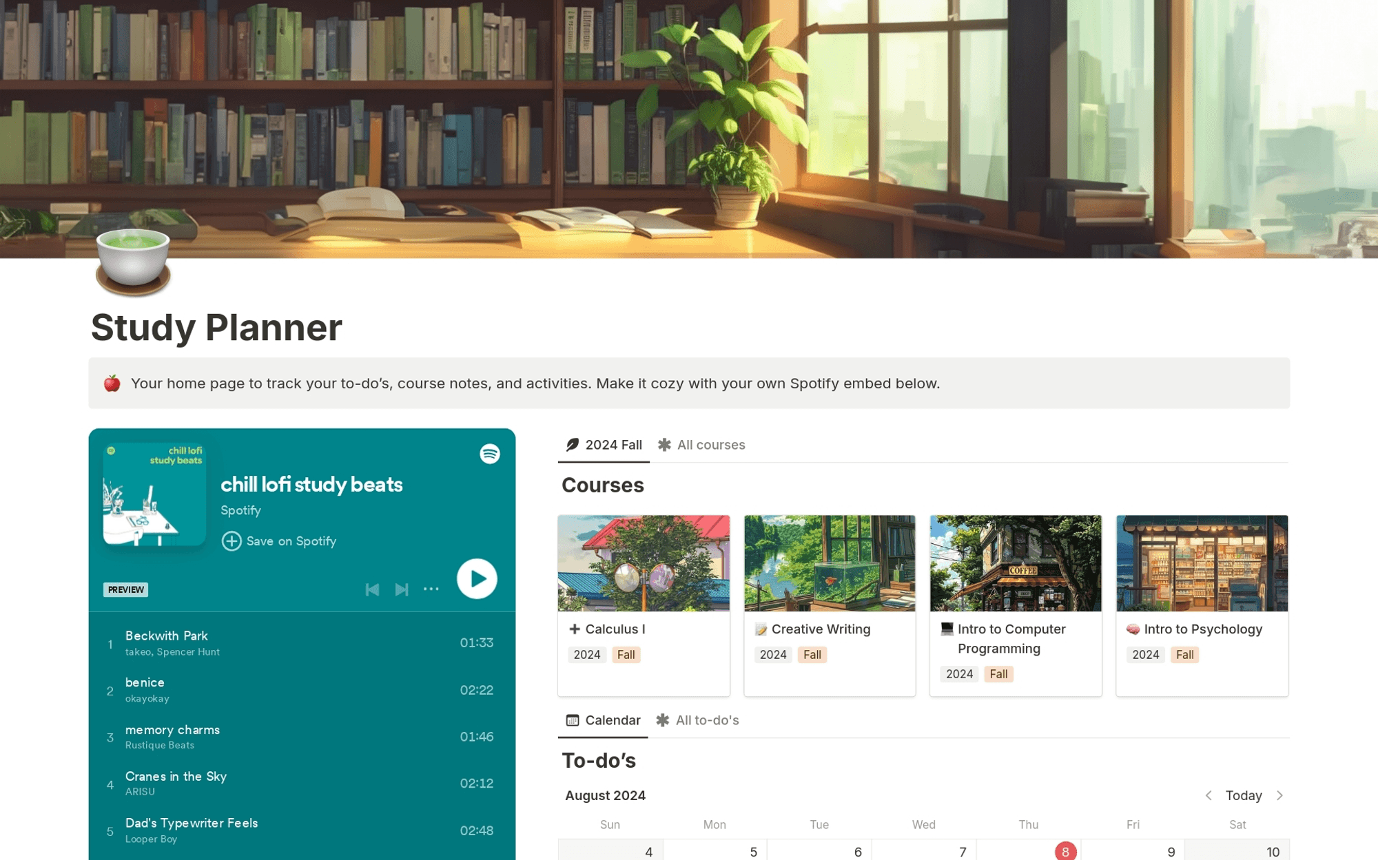 이 스터디 플래너는 차분한 Lofi 스타일의 배경음악과 잘 어울려요.