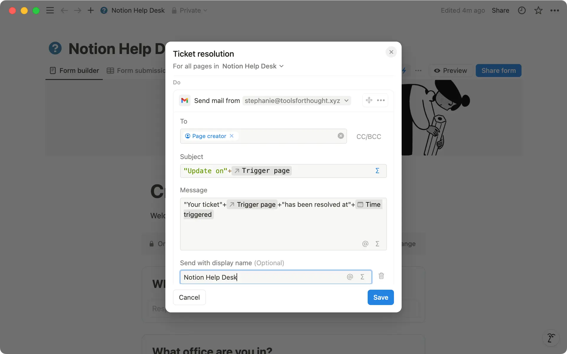 수식을 사용하여 알림의 '제목'과 '메시지' 섹션을 사용자 지정하세요.