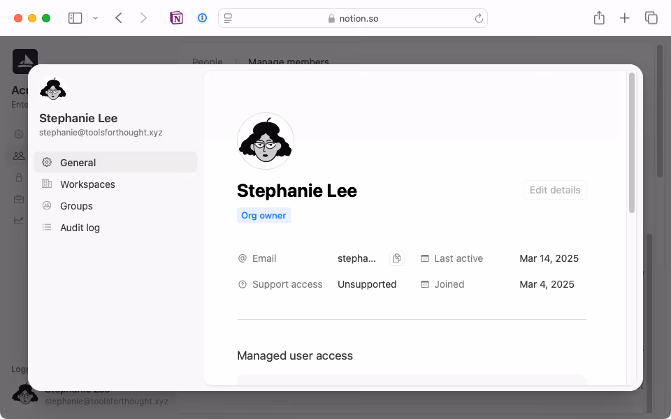 Navigate to individual member settings to check if someone is an org owner.