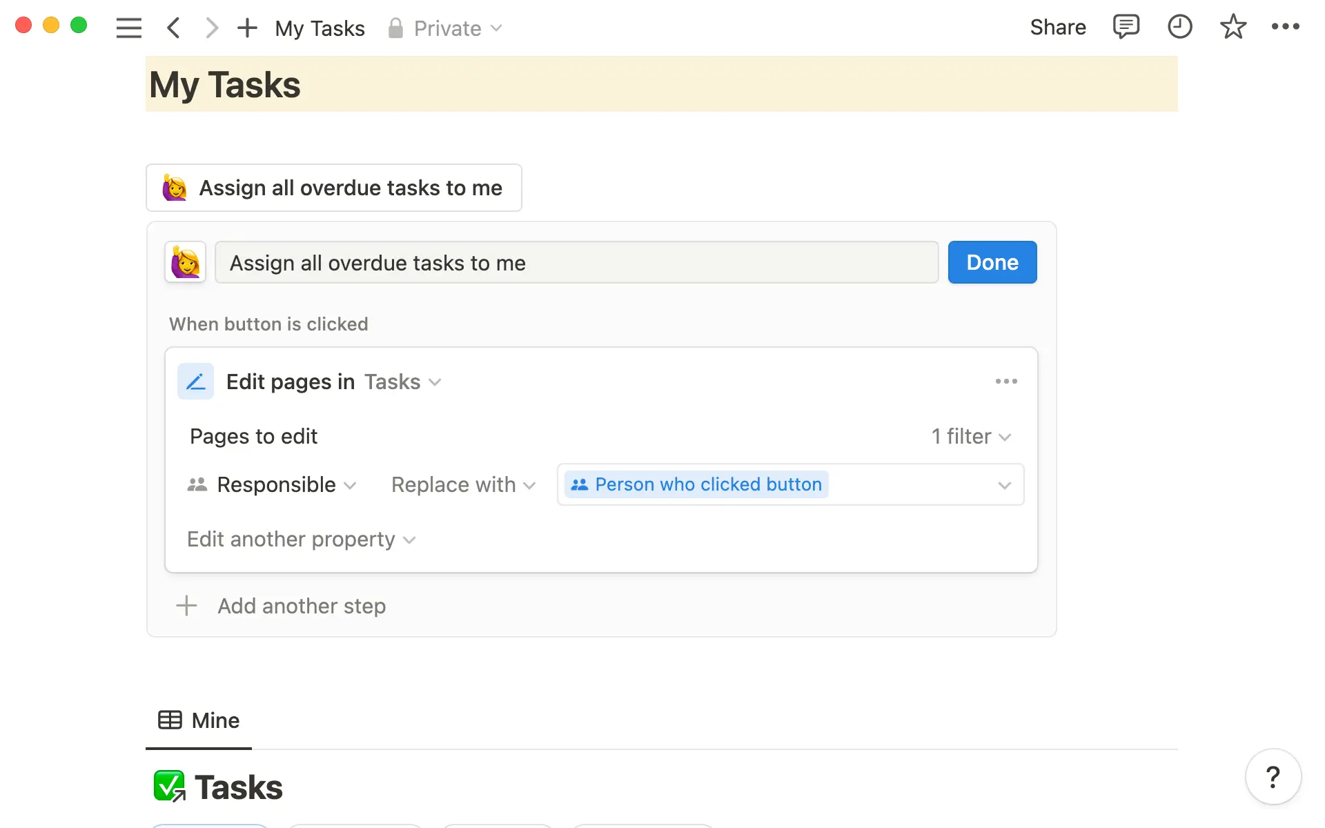 적용한 필터에 따라 데이터베이스의 특정 항목을 편집할 수 있는 버튼을 구성할 수 있습니다.